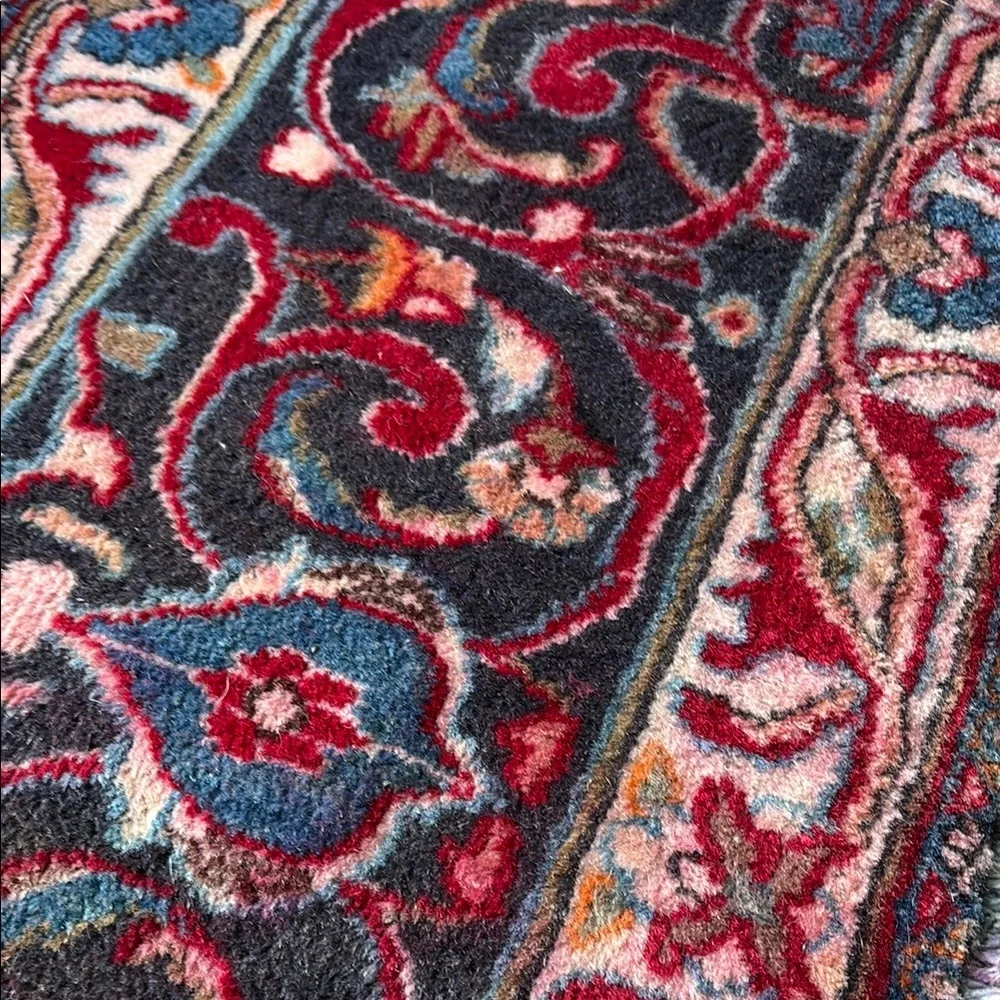 Classic hand knotted Red and Blue Patterned Wool Persian rug Door Mat.